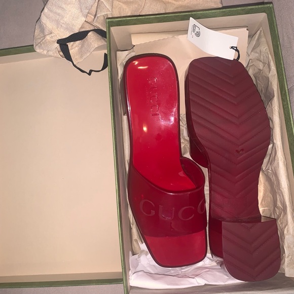 AUTHENTIC Gucci women's slide sandal with Gucci logo colour hibiscus red rubber - Picture 5 of 6